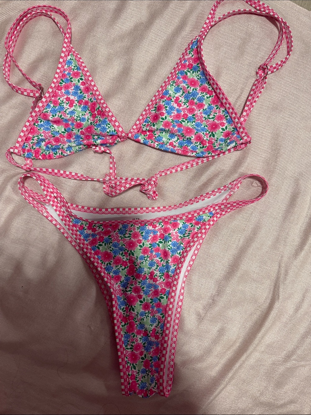 Women's Pink Floral Triangle Bikini Set